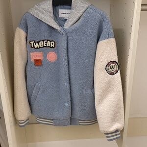 Urban Revivo Women's Blue and Cream Bomber Jacket